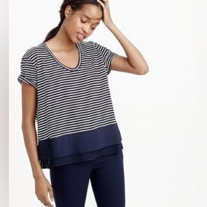 J.Crew Striped Tee with Pleated Chiffon Hem